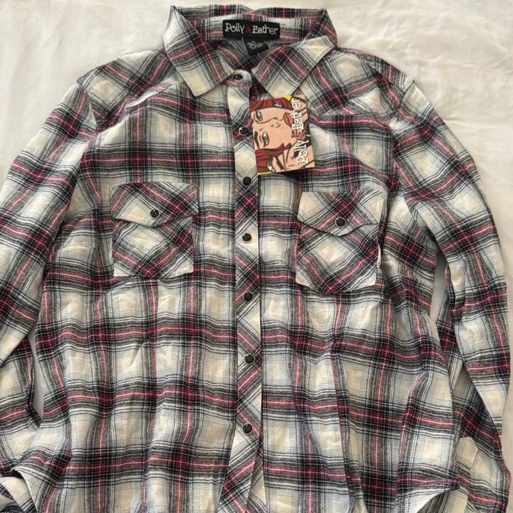 Polly & Esther Red and Black Casual Button Down Shirt